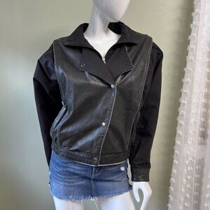Vintage 80s 90s Leather Warehouse Made in Korea Leather & Canvas Moto Jacket
